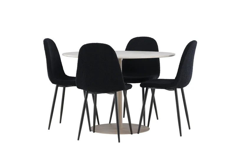 Lycke Matgrupp 110 cm Rund med 4 Polar stolar - Beige/Svart - Möbler - Bord & matgrupper - Matgrupper