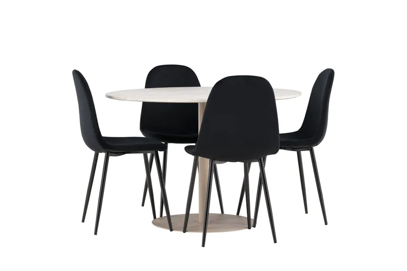 Lycke Matgrupp 110 cm Rund med 4 Polar stolar - Beige/Svart - Möbler - Bord & matgrupper - Matgrupper