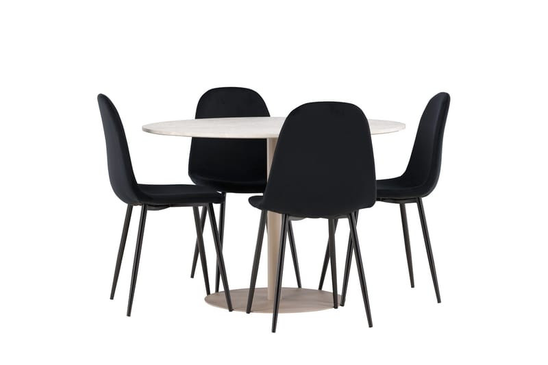 Lycke Matgrupp 110 cm Rund med 4 Polar stolar - Beige/Svart - Möbler - Bord & matgrupper - Matgrupper