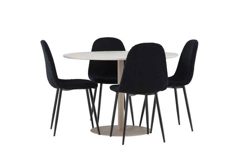 Lycke Matgrupp 110 cm Rund med 4 Polar stolar, Beige/Svart