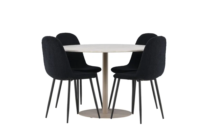 Lycke Matgrupp 110 cm Rund med 4 Polar stolar - Beige/Svart - Möbler - Bord & matgrupper - Matgrupper