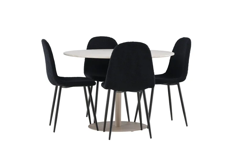 Lycke Matgrupp 110 cm Rund med 4 Polar stolar - Beige/Svart - Möbler - Bord & matgrupper - Matgrupper