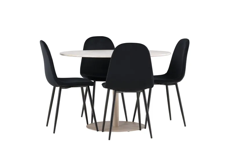 Lycke Matgrupp 110 cm Rund med 4 Polar stolar - Beige/Svart - Möbler - Bord & matgrupper - Matgrupper