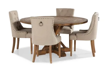 Lyon Matgrupp Ø150 cm Rund med 4 st Viktoria Stolar - Vintage Alm / Beige - Möbler - Bord & matgrupper - Matgrupper