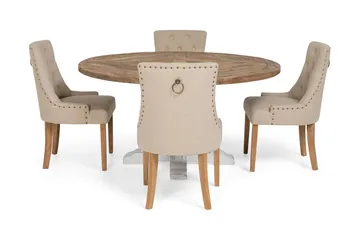 Lyon Matgrupp Ø150 cm Rund med 4 st Viktoria Stolar - Vintage Natur/Vit/Beige - Möbler - Bord & matgrupper - Matgrupper
