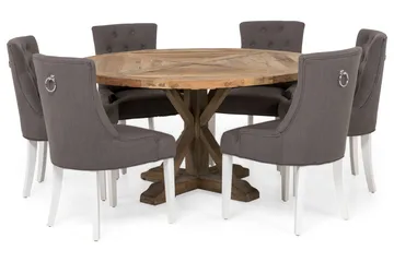 Lyon Matgrupp Ø150 cm Rund med 6 st Viktoria Stolar - Vintage Alm/Grå/Vit - Möbler - Bord & matgrupper - Matgrupper