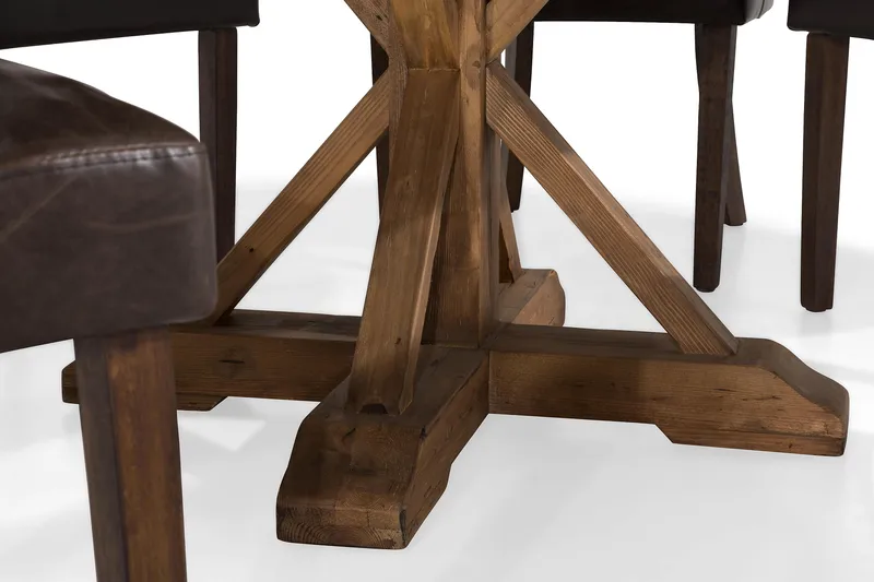 Lyon Matgrupp 150 cm Rund Mörkt trä med 6 Tuva Stolar - Vintage Alm / Brun Pu - Möbler - Bord & matgrupper - Matgrupper