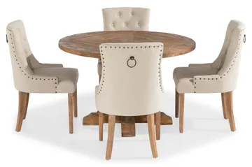 Lyon Matgrupp Rund med 4 st Viktoria Fåtölj - Trä / Beige - Möbler - Bord & matgrupper - Matgrupper
