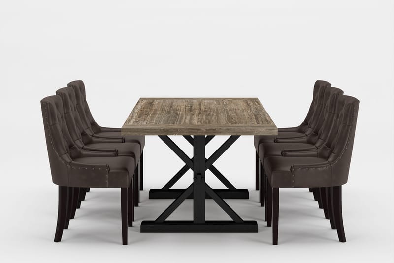 Lyon Premium Matgrupp 200-290 cm + 6 Tuva Stolar, Brun/Svart