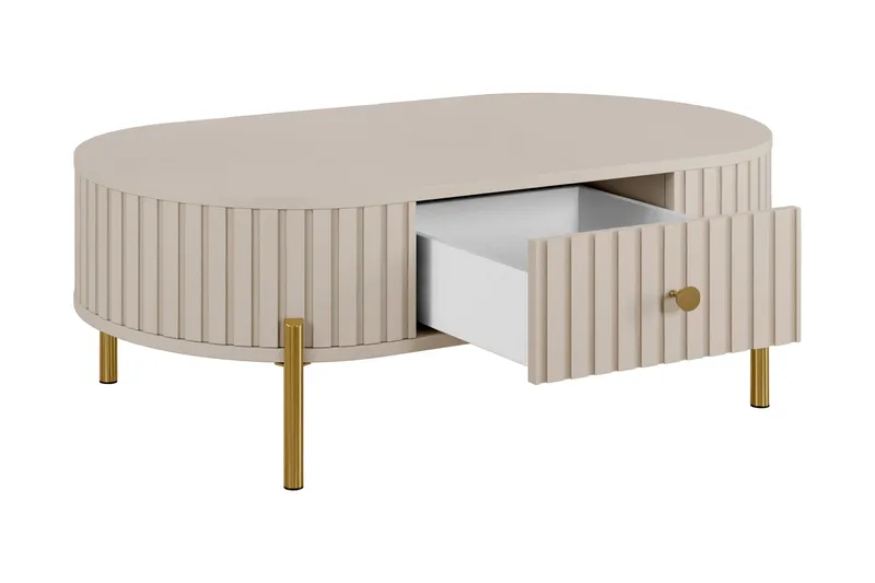 Maggio Ovalt Soffbord 100 cm med Lådor i Trä och Metall - Beige - Möbler - Bord & matgrupper - Soffbord
