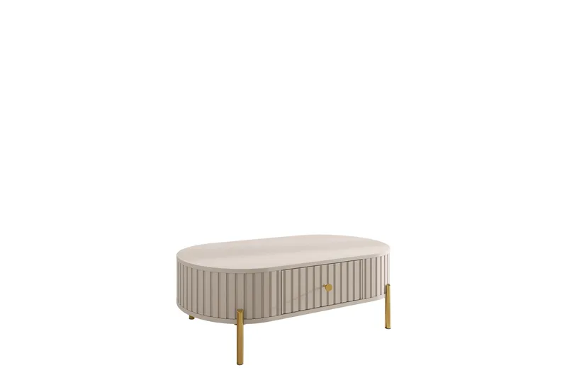 Maggio Ovalt Soffbord 100 cm med Lådor i Trä och Metall, Beige