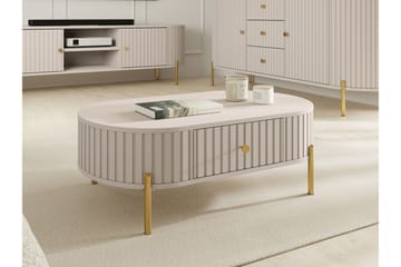 Maggio Ovalt Soffbord 100 cm med Lådor i Trä och Metall - Beige - Möbler - Bord & matgrupper - Soffbord