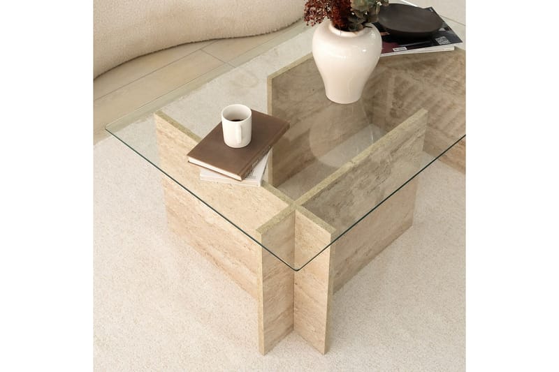 Malpani 105 cm Rektangulärt Soffbord i Sten och Glas - Klar - Möbler - Bord & matgrupper - Soffbord