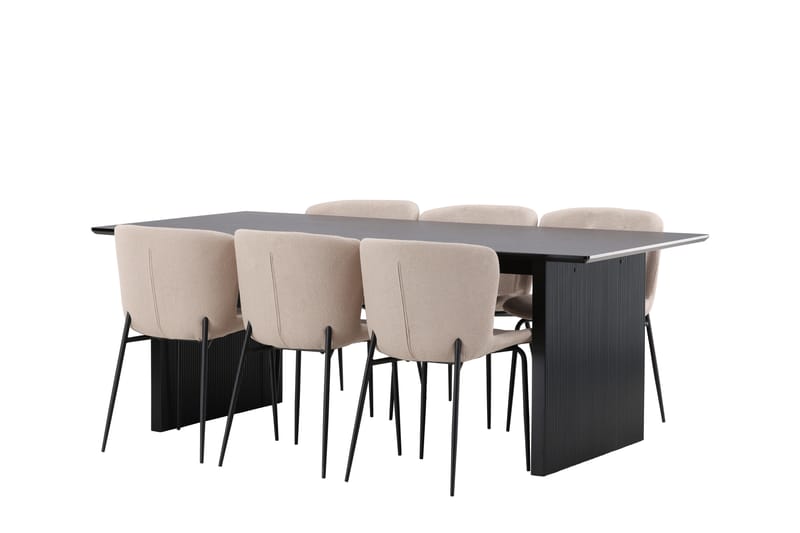 Mangat Matgrupp  200 cm Rektangulär med 6 Manjetor stolar - Svart - Möbler - Bord & matgrupper - Matgrupper