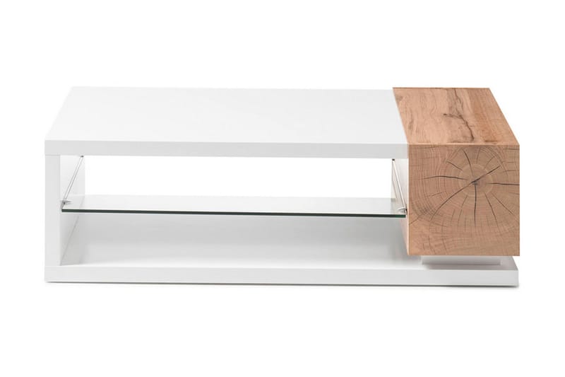 Manisa Soffbord 120 cm med Förvaring Hylla - Glas/Natur/Vit - Soffbord