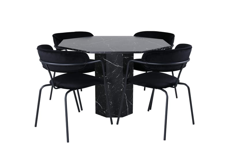 Marbs Matgrupp 110 cm Rund med 4 Arrow stolar, Svart