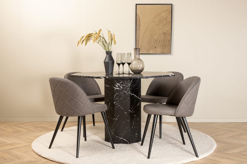 Marbs Matgrupp 110 cm Rund med 4 Velvet stolar - Grå - Möbler - Bord & matgrupper - Matgrupper