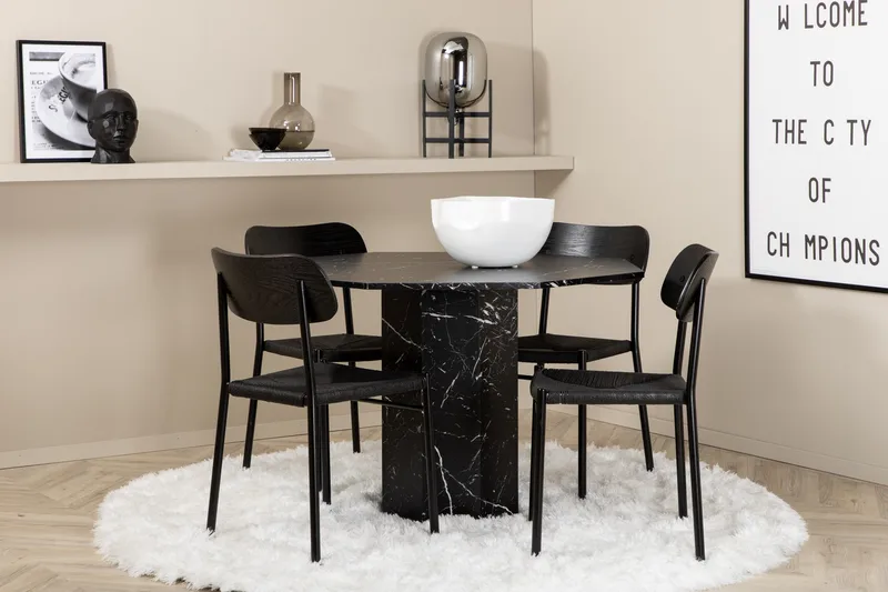 Marbs Matgrupp 110 cm Rund med 4 Polly stolar, Svart