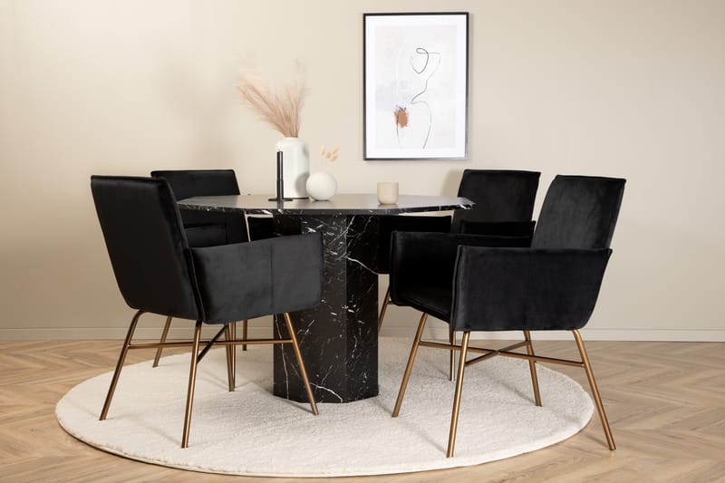 Marbs Matgrupp 110 cm Rund med 4 Petra stolar - Svart - Möbler - Bord & matgrupper - Matgrupper