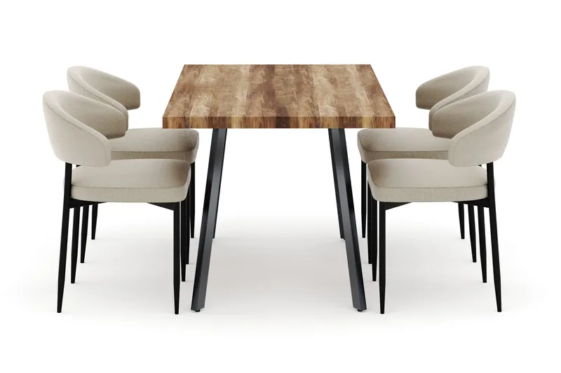 Marcelen Matbord Förlängningsbart med 4 Sawako Stolar - Brun - Möbler - Bord & matgrupper - Matgrupper