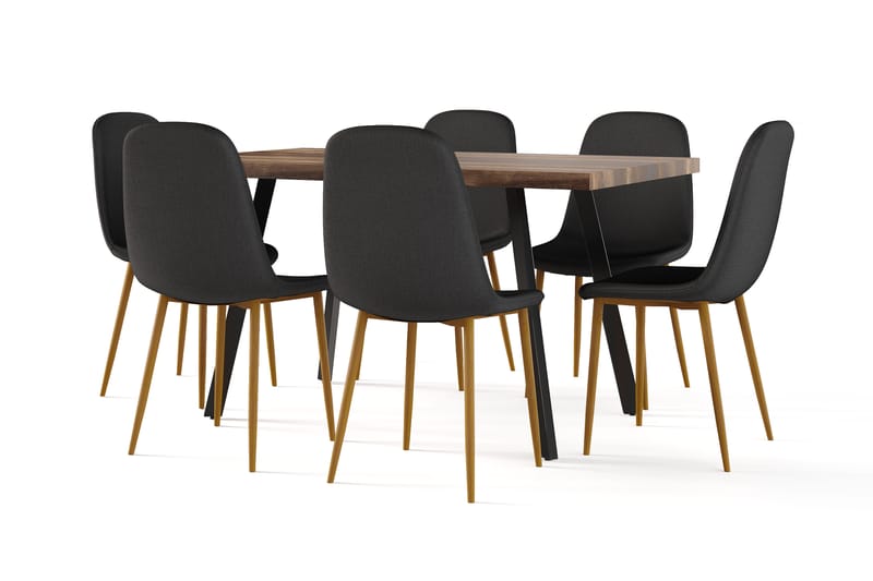 Marcelen Matbord Förlängningsbart med illäggsskiva +  4 st Nibe stol svart med ek ben, Brun/Svart