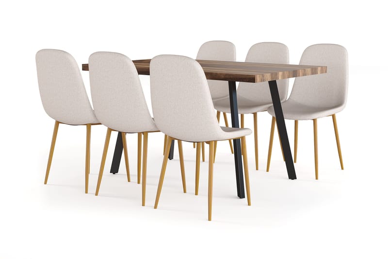 Marcelen Matbord Förlängningsbart med illäggsskiva +  6 st Nibe stol beige med ek ben - Brun/Beige - Möbler - Bord & matgrupper - Matgrupper