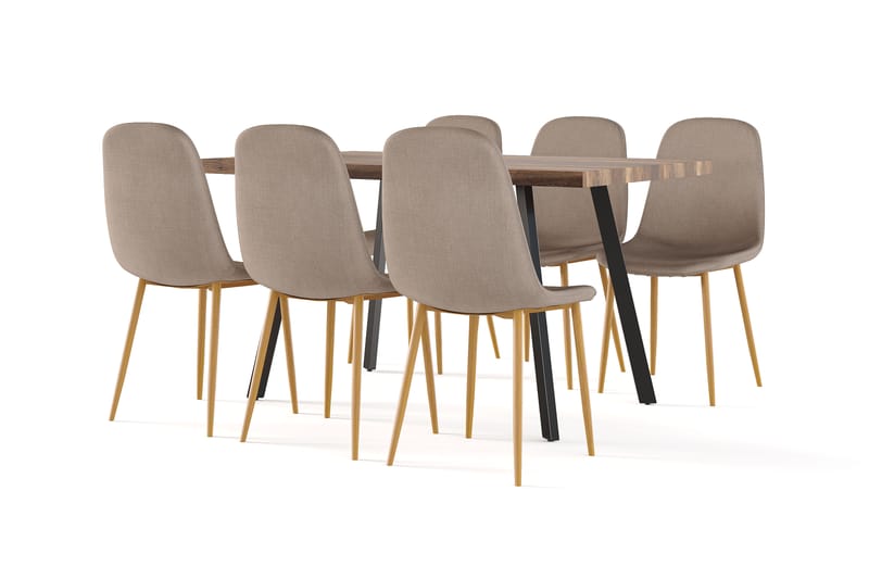 Marcelen Matbord Förlängningsbart med illäggsskiva +  6 st Nibe stol brun med ek ben, Brun