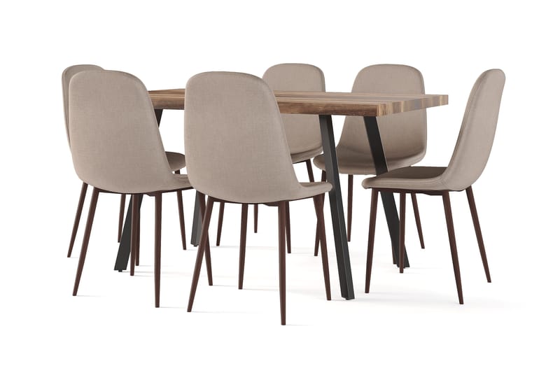 Marcelen Matbord Förlängningsbart med illäggsskiva +  6 st Nibe stol brun med valnöt ben, Brun