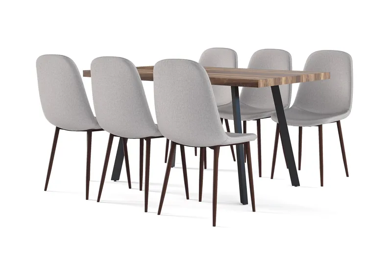 Marcelen Matbord Förlängningsbart med illäggsskiva +  6 st Nibe stol grå med valnöt ben - Brun/Grå - Möbler - Bord & matgrupper - Matgrupper