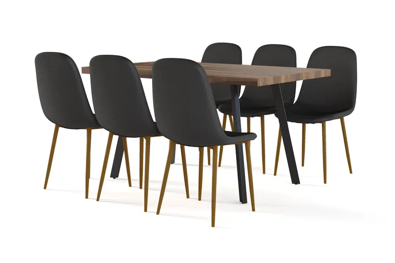 Marcelen Matbord Förlängningsbart med illäggsskiva +  6 st Nibe stol svart med ek ben - Brun/Svart - Möbler - Bord & matgrupper - Matgrupper