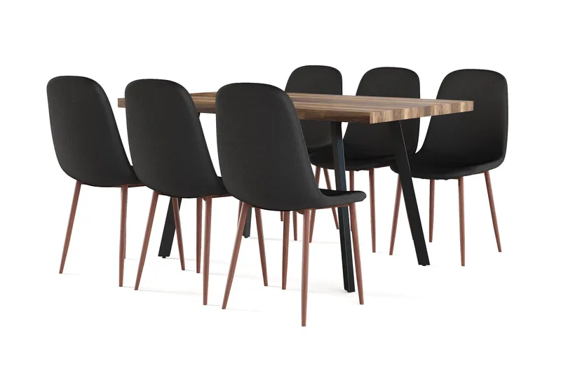 Marcelen Matbord Förlängningsbart med illäggsskiva +  6 st Nibe stol svart med valnöt ben - Brun/Svart - Möbler - Bord & matgrupper - Matgrupper