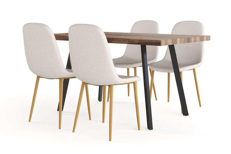 Marcelen Matbord Förlängningsbart med illäggsskiva +  4 st Nibe stol beige med ek ben - Brun/Beige - Möbler - Bord & matgrupper - Matgrupper