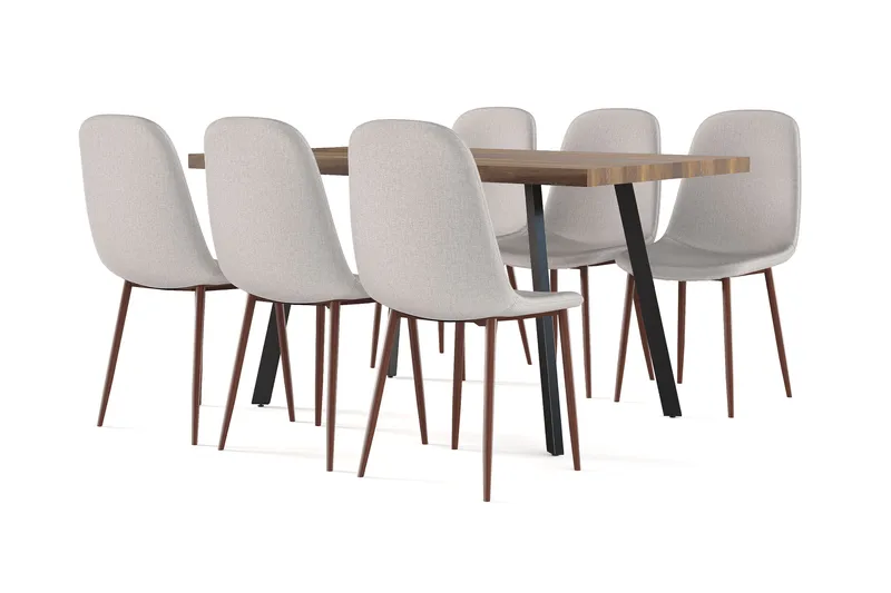 Marcelen Matbord Förlängningsbart med illäggsskiva +  6 st Nibe stol beige med valnöt ben - Brun/Beige - Möbler - Bord & matgrupper - Matgrupper