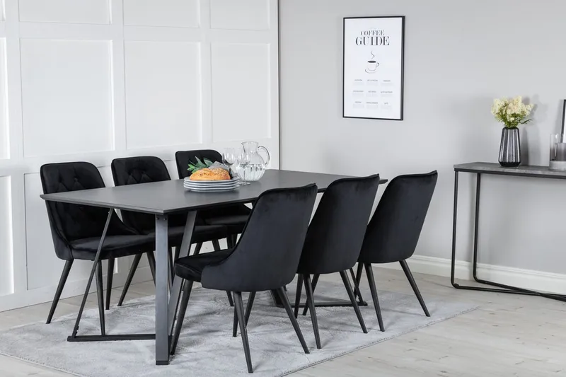 Marina Matbord 180 cm med 6 Velvet Deluxe Sammetstol