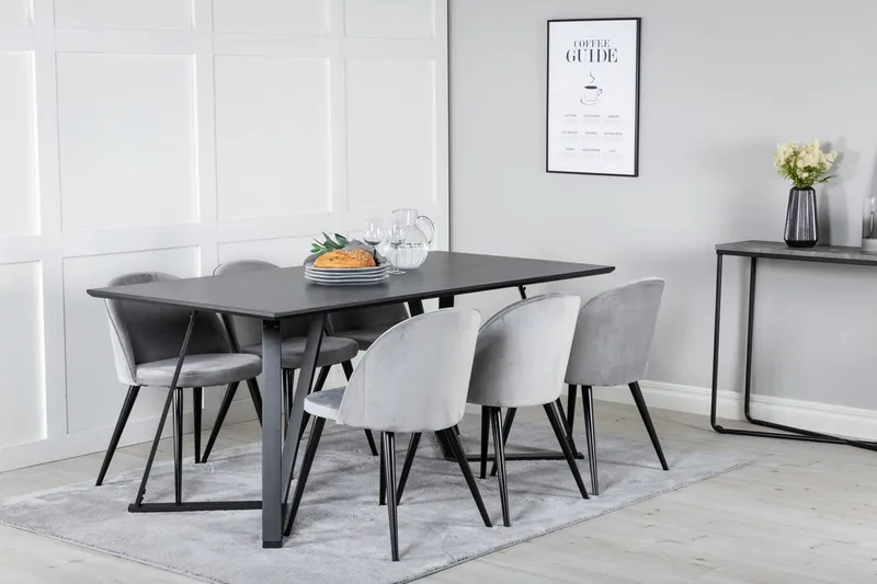 Marina Matbord 180 cm med 6 Velvet Köksstol Sammet