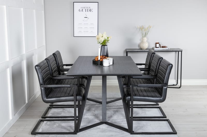 Marina Matgrupp 180 cm Rektangulär med 6 Art Stolar - Svart - Möbler - Bord & matgrupper - Matgrupper
