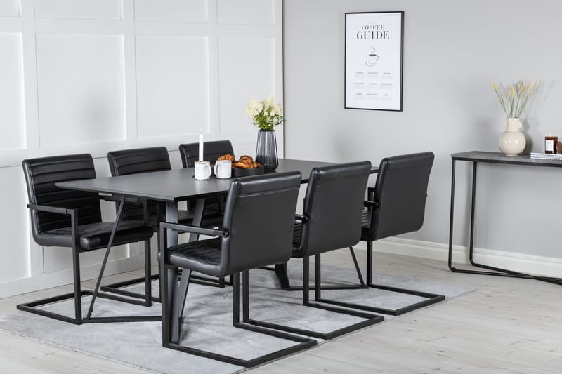 Marina Matgrupp 180 cm Rektangulär med 6 Art Stolar - Svart - Möbler - Bord & matgrupper - Matgrupper