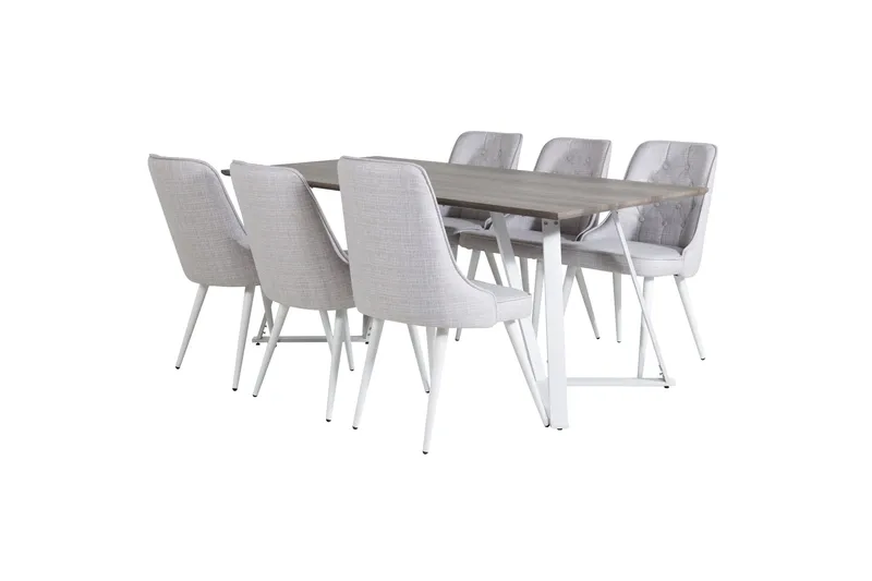 Marina Matgrupp 180 cm Rektangulär med 6 Velvet Deluxe stolar - Ljusgrå - Möbler - Bord & matgrupper - Matgrupper