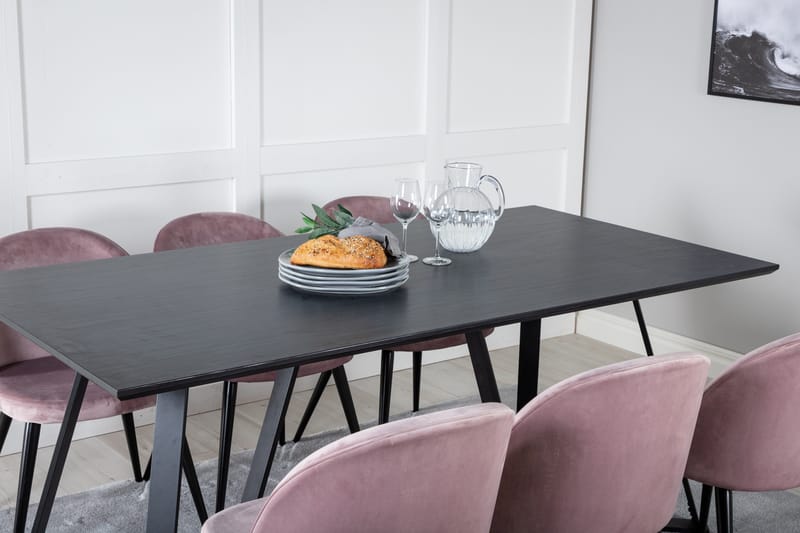 Marina Matgrupp 180 cm Rektangulär med 6 Velvet stolar - Svart - Möbler - Bord & matgrupper - Matgrupper