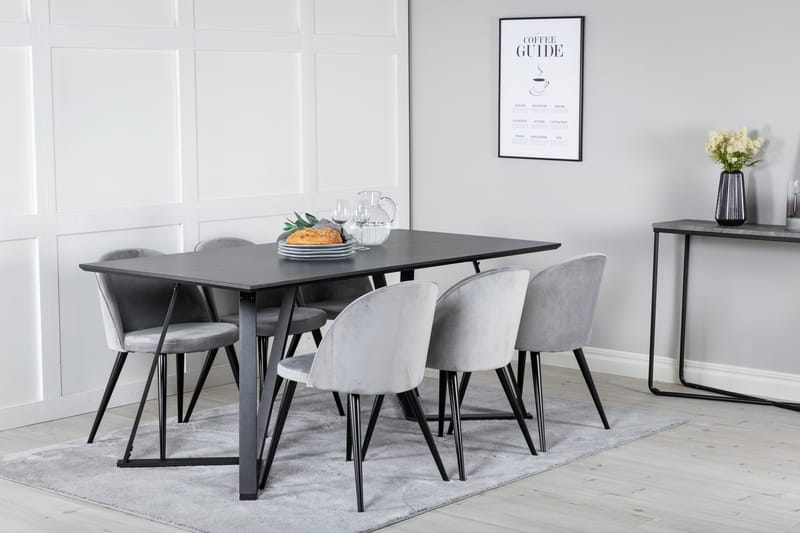 Marina Matgrupp 180 cm Rektangulär med 6 Velvet stolar - Svart - Möbler - Bord & matgrupper - Matgrupper