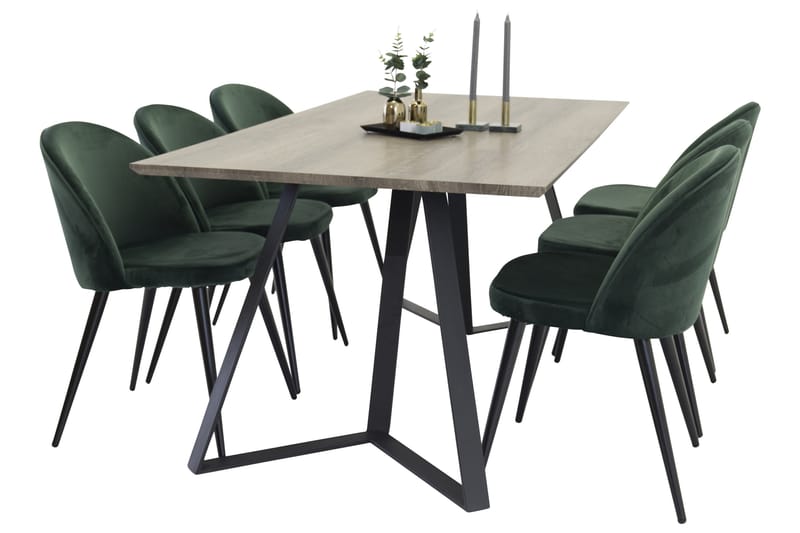 Marina Matgrupp 180 cm Rektangulär med 6 Velvet stolar - Svart - Möbler - Bord & matgrupper - Matgrupper
