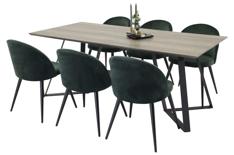 Marina Matgrupp 180 cm Rektangulär med 6 Velvet stolar - Svart - Möbler - Bord & matgrupper - Matgrupper