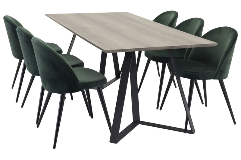 Marina Matgrupp 180 cm Rektangulär med 6 Velvet stolar - Svart - Möbler - Bord & matgrupper - Matgrupper