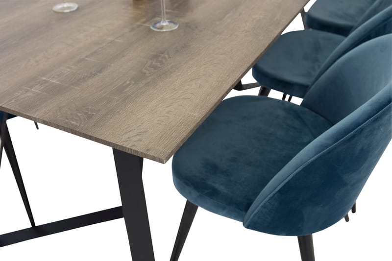 Marina Matgrupp 180 cm Rektangulär med 6 Velvet stolar - Svart - Möbler - Bord & matgrupper - Matgrupper