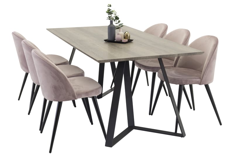 Marina Matgrupp 180 cm Rektangulär med 6 Velvet stolar - Svart - Möbler - Bord & matgrupper - Matgrupper
