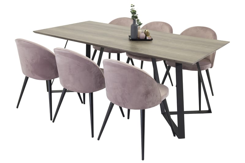 Marina Matgrupp 180 cm Rektangulär med 6 Velvet stolar - Svart - Möbler - Bord & matgrupper - Matgrupper