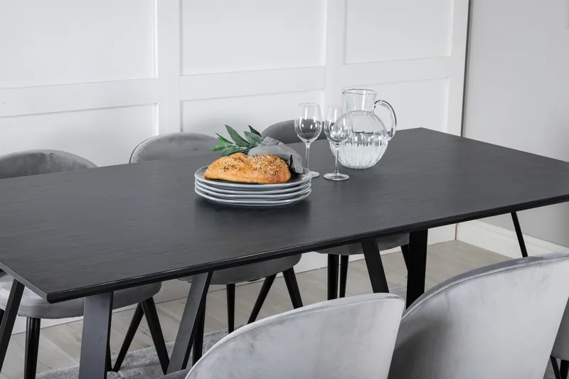 Marina Matgrupp 180 cm Rektangulär med 6 Velvet stolar - Svart - Möbler - Bord & matgrupper - Matgrupper