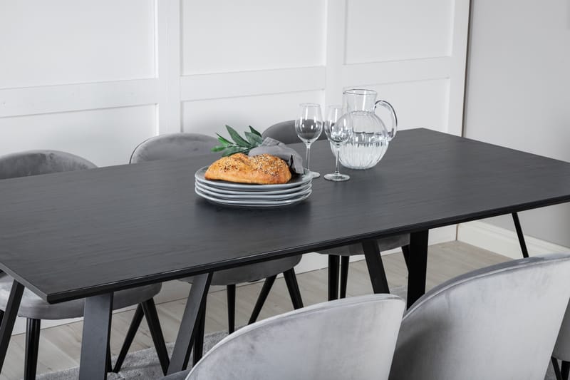 Marina Matgrupp 180 cm Rektangulär med 6 Velvet stolar - Svart - Möbler - Bord & matgrupper - Matgrupper