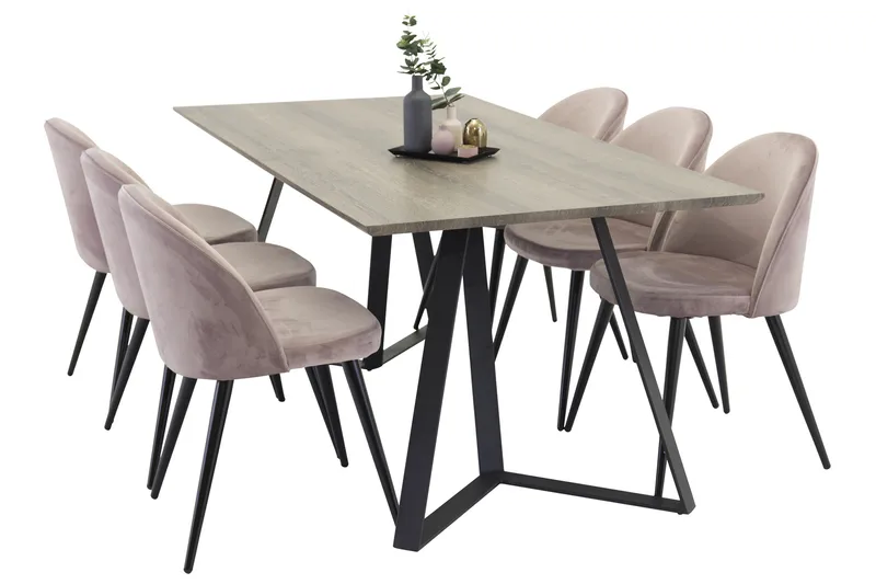 Marina Matgrupp 180 cm Rektangulär med 6 Velvet stolar - Svart - Möbler - Bord & matgrupper - Matgrupper