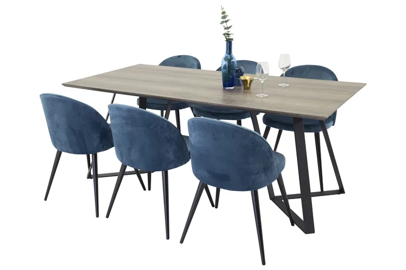 Marina Matgrupp 180 cm Rektangulär med 6 Velvet stolar - Möbler - Bord & matgrupper - Matgrupper